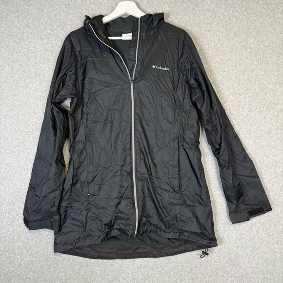 Columbia Women's L Black 100% Nylon Full Zip Windbreaker Rain Coat Track Jacket - Picture 1 of 8